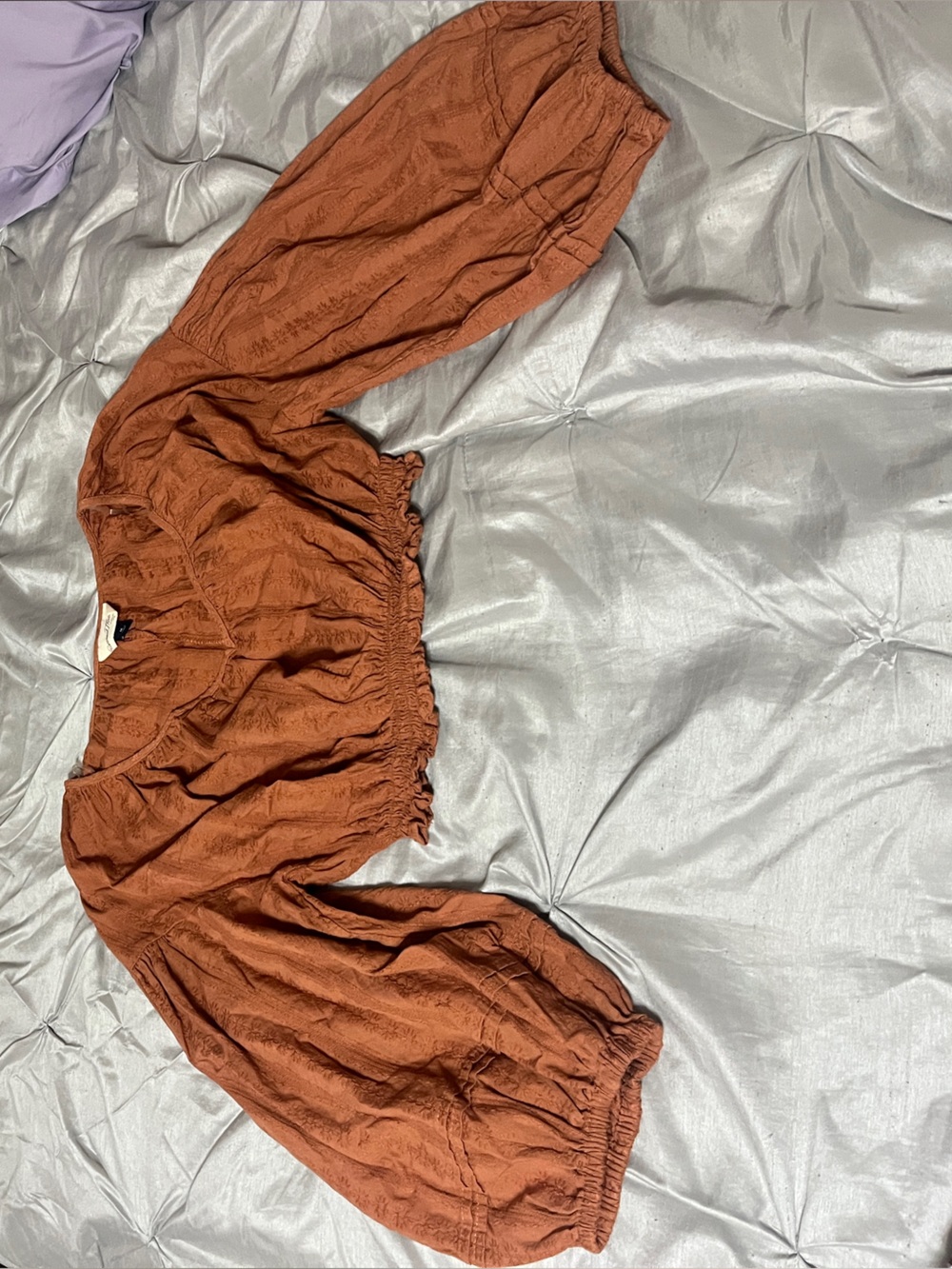 Universal Thread Rust Cropped Peasant Blouse with Balloon Sleeves